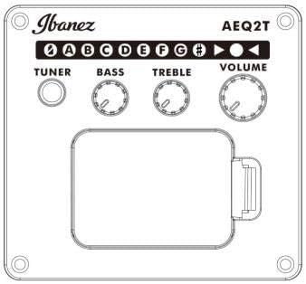 Painel do equalizador Ibanez AEQ2T com controles para afinação, graves, agudos e volume