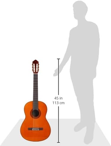 Violão clássico Yamaha C80II comparado com silhueta humana para escala