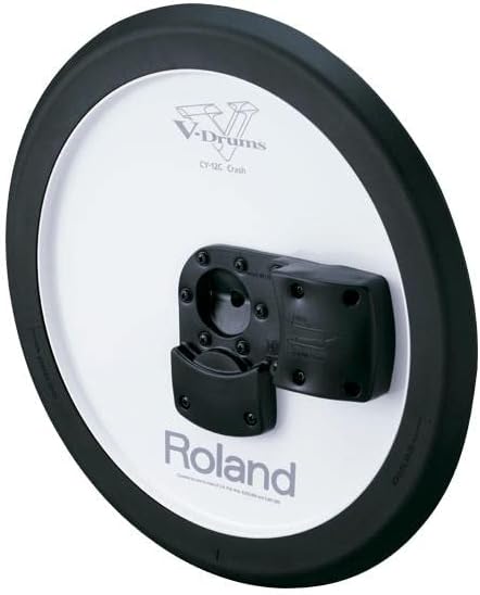 Verso do prato eletrônico Roland CY-12C com suporte de montagem e logos