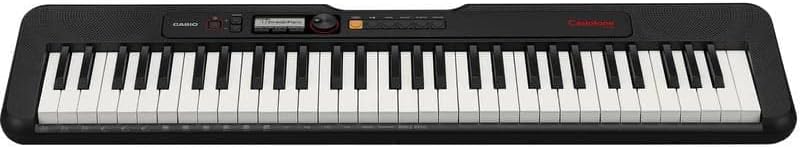 Teclado Casio CT-S195 preto com 61 teclas exibido em ângulo frontal, detalhes nos botões de controle
