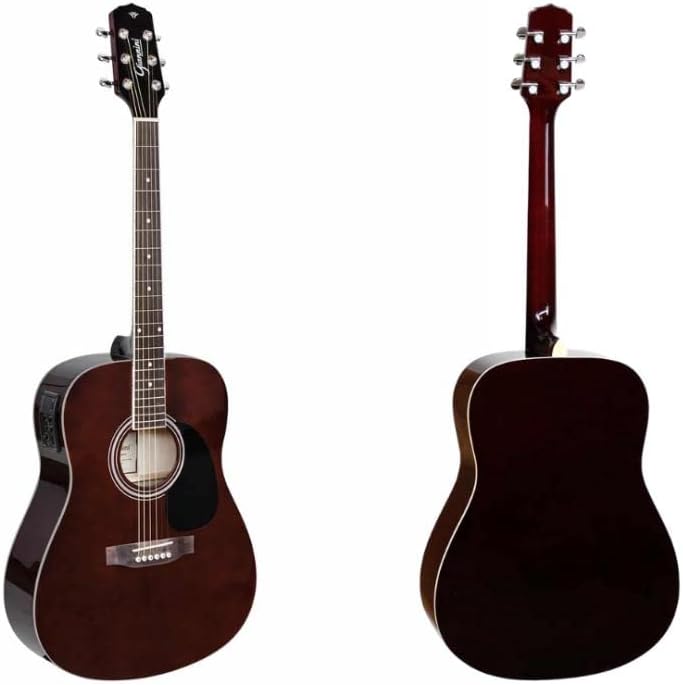 Violão eletroacústico Giannini GD-1 EQ TWD Darkwine mostrado de frente e costas.