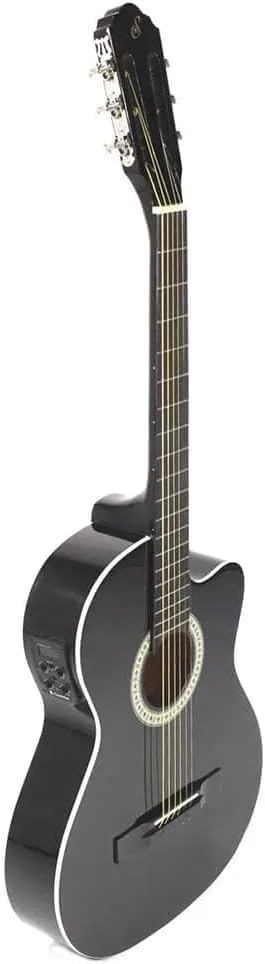 Violão eletroacústico Giannini NF-14 preto com design flat cutaway e controles laterais do captador