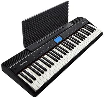 Teclado eletrônico Roland GO:Piano GO-61P visto em ângulo superior esquerdo com painel e controles.