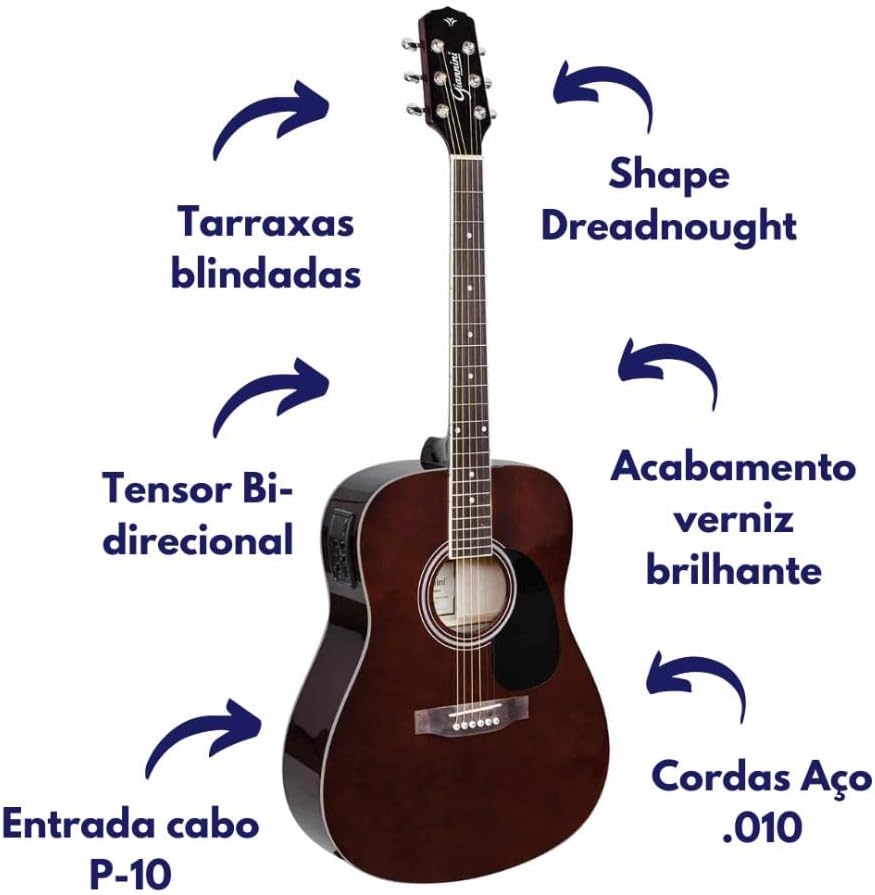 Imagem do violão Giannini GD-1 EQ TWD Darkwine com destaque para seus atributos.