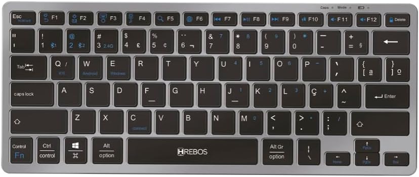 Teclado Hrebos Bluetooth sem fio, compacto e ergonômico com layout ABNT2