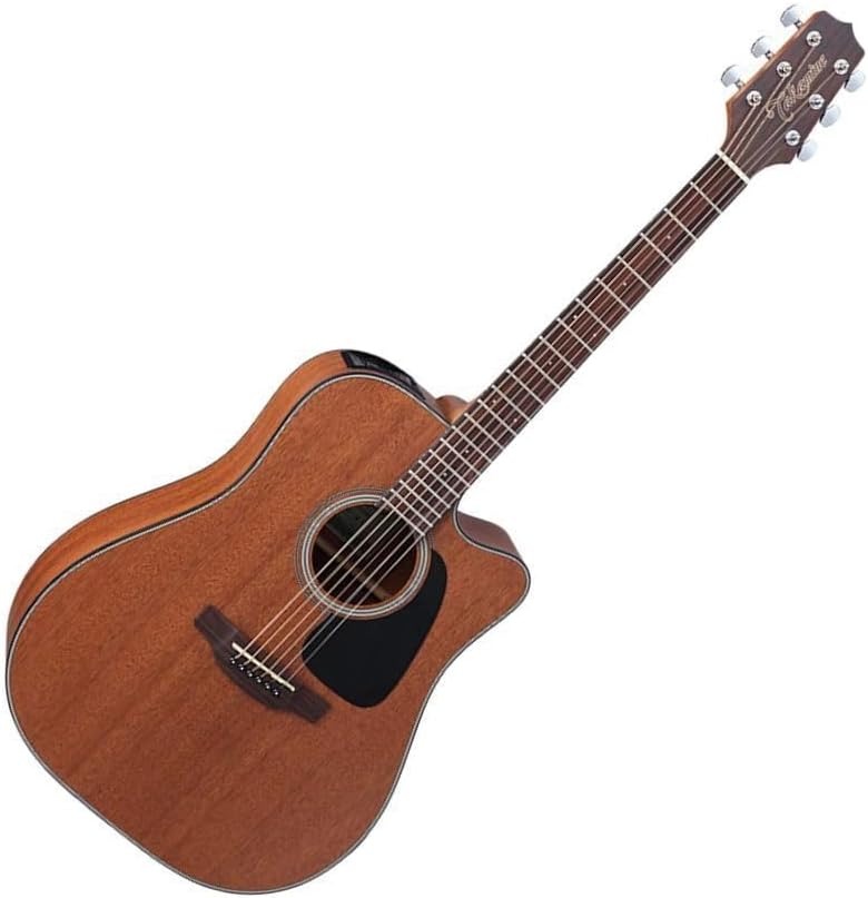Violão eletroacústico Takamine GD11MCE com acabamento em mogno fosco, corpo cutaway, braço e escala em madeira escura com marcações de pontos.
