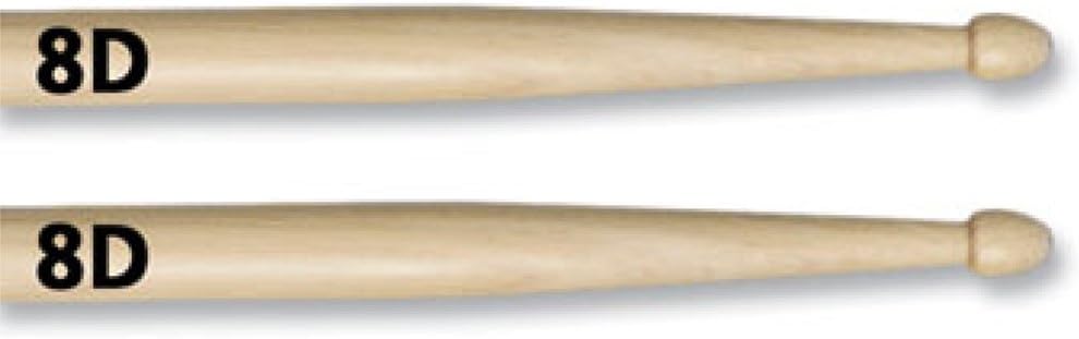 Close das baquetas Vic Firth American Classic 8D mostrando acabamento e ponta oval