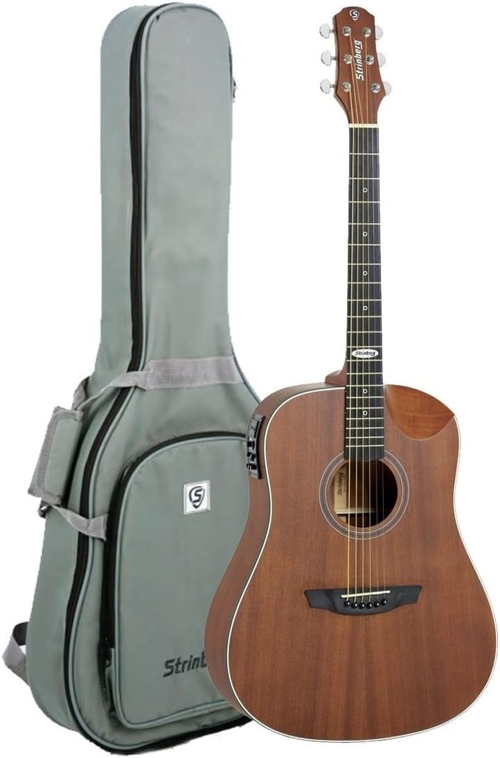 Violão folk eletroacústico Strinberg SD201HC em acabamento fosco na cor mogno, com design half cutaway