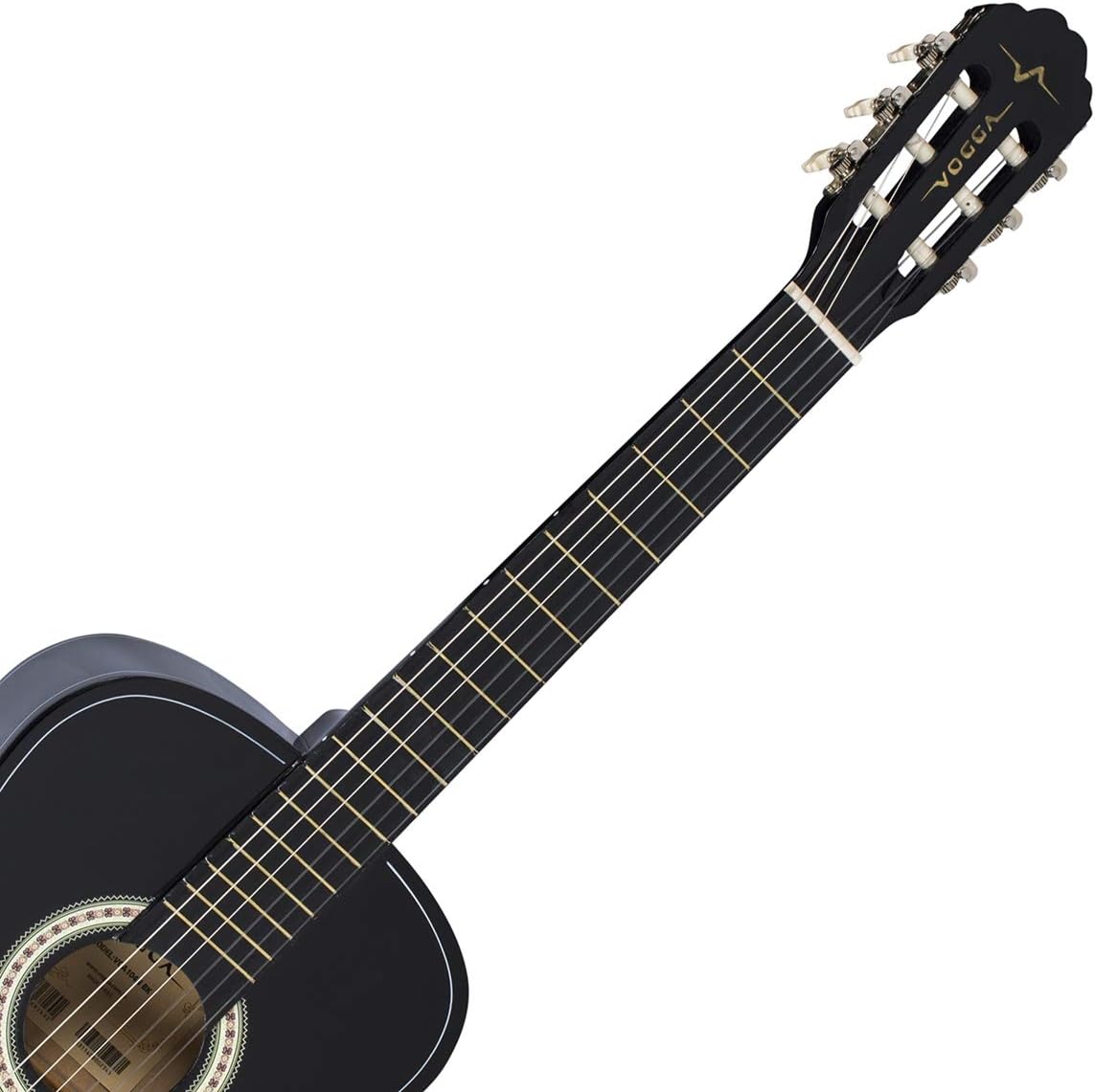 Detalhe do braço e cabeçote do violão clássico Vogga VCA104N BK preto