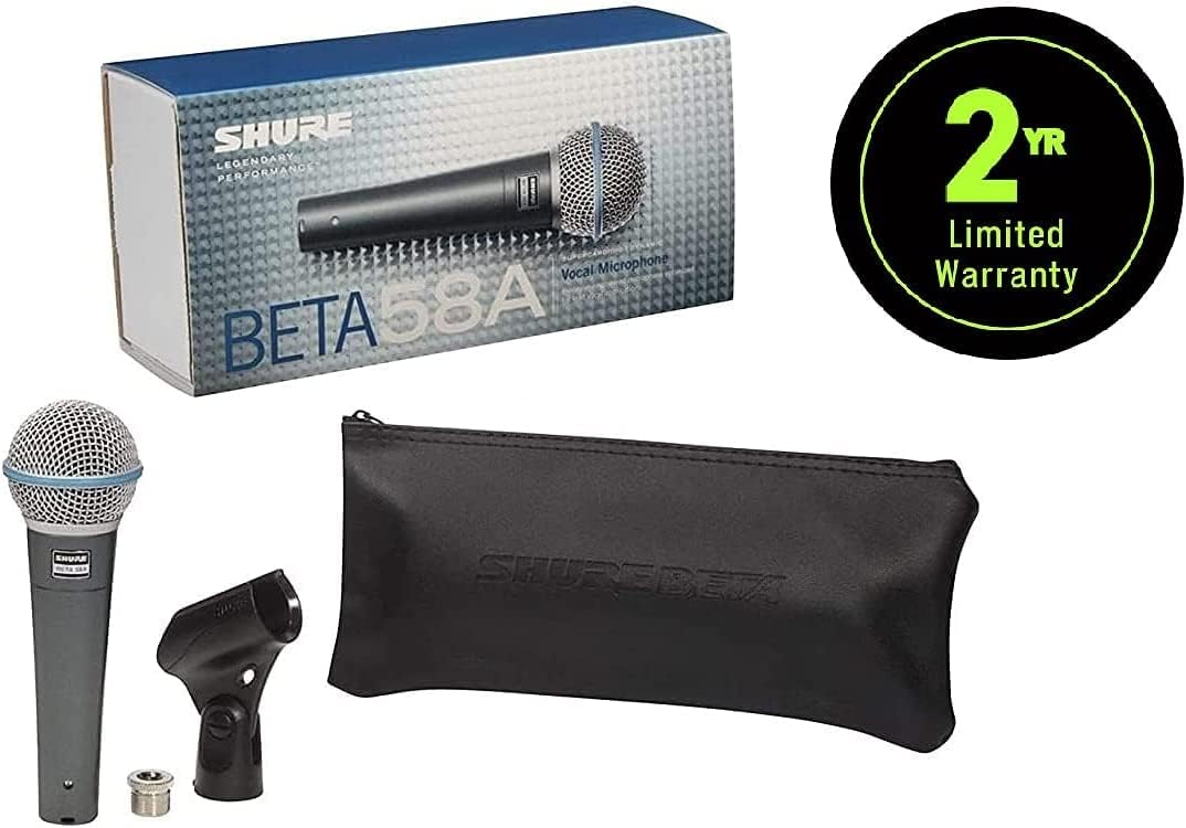 Conjunto microfone Shure Beta 58A com estojo e suporte