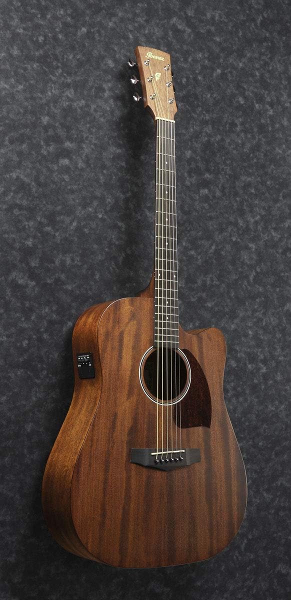 Violão eletroacústico Ibanez PF 12MHCE OPN visto de lado com controle de equalizador embutido