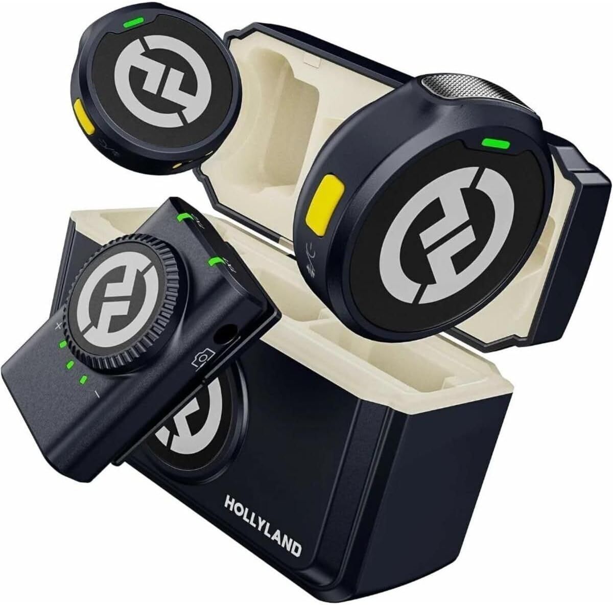 Sistema de microfone lapela wireless Hollyland Lark M2 Combo com dois transmissores, receptor e estojo preto