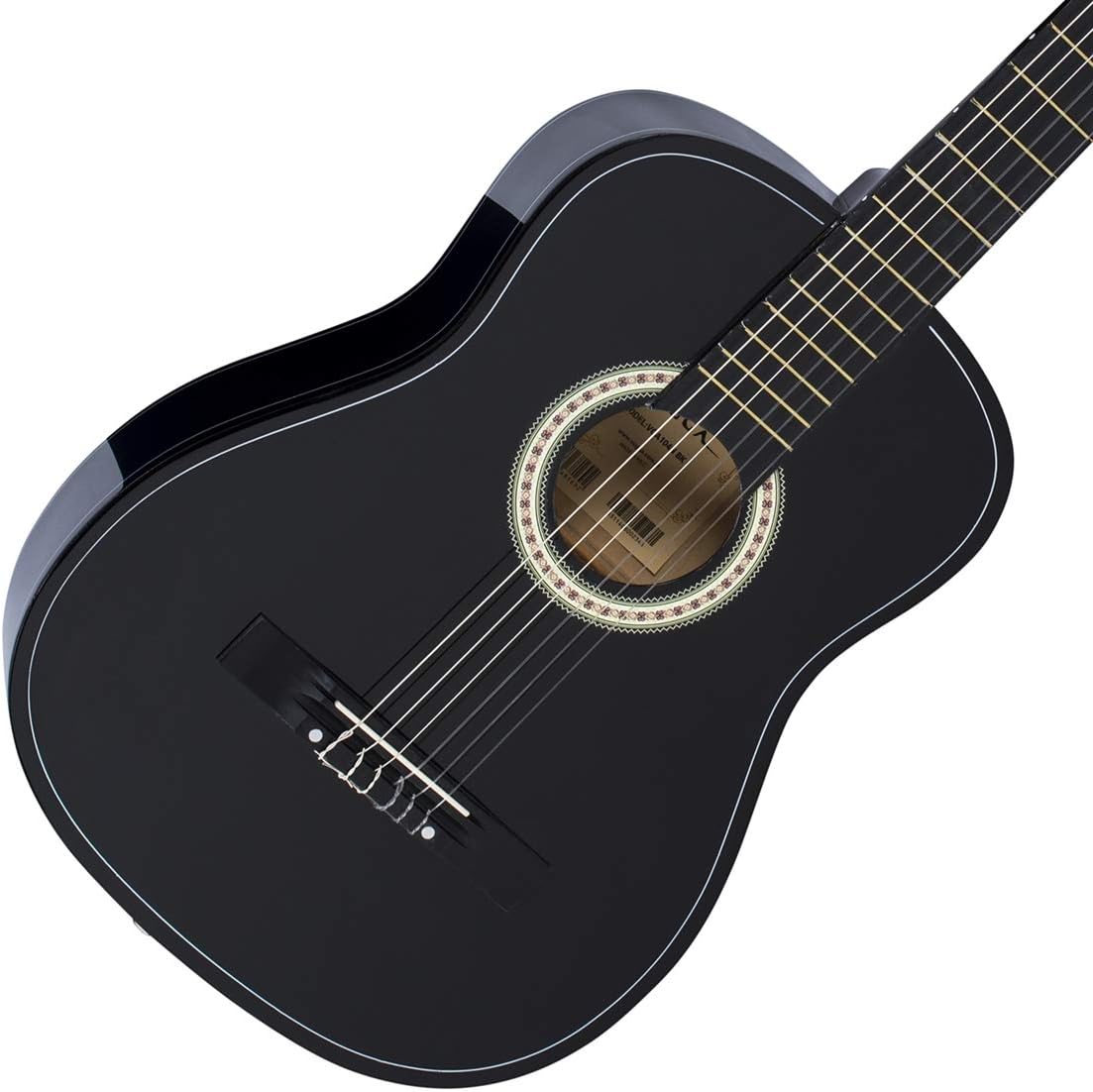 Close no corpo do violão clássico acústico Vogga VCA104N BK na cor preta