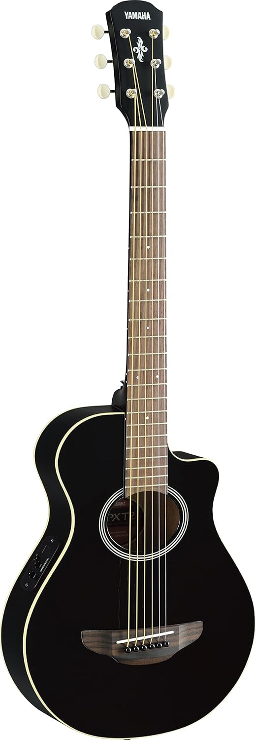 Violão eletroacústico Yamaha APXT2 BL em cor preta com acabamento brilhante, corpo compacto com cutaway para fácil acesso às casas superiores.