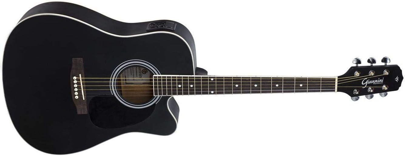 Violão eletroacústico Giannini GDC-1 CEQ na cor preto satin, visto horizontalmente