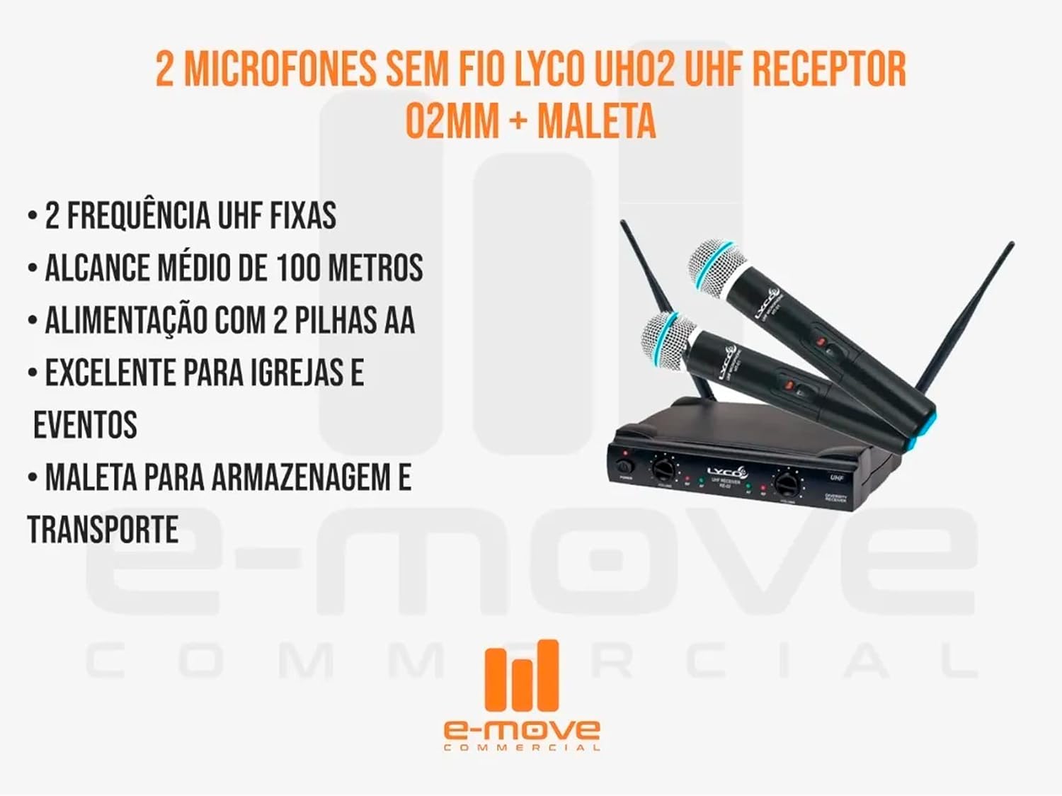 Microfone Lyco UH-02MM com receptor duplo e maleta para transporte