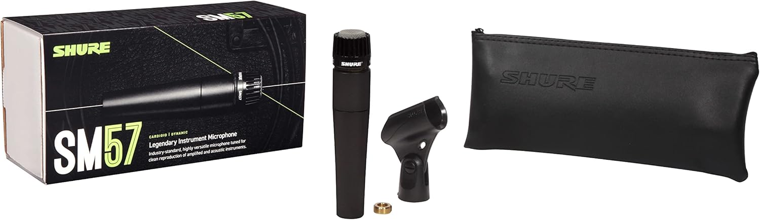Kit completo Shure SM57-LC com microfone, suporte, adaptador e estojo