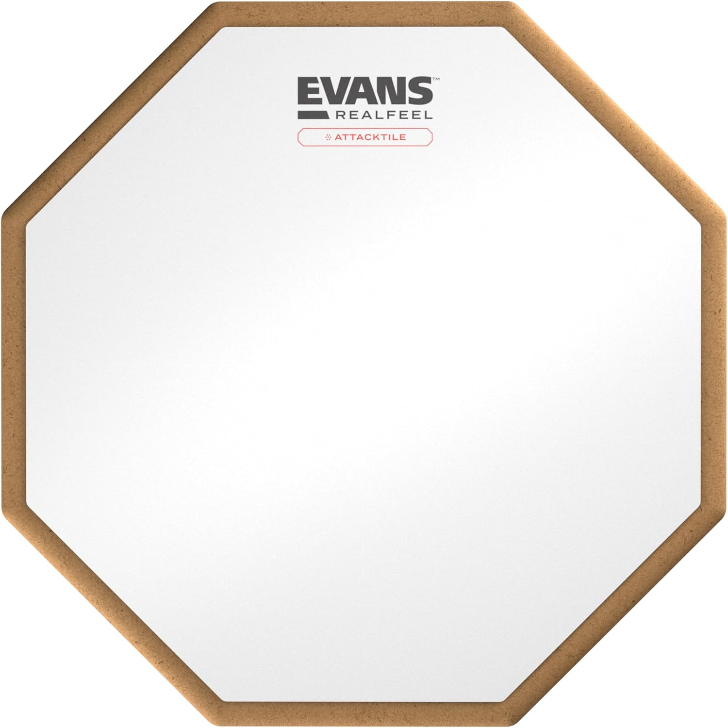 Detalhe do pad Evans RealFeel Attacktile com revestimento UV e formato octogonal