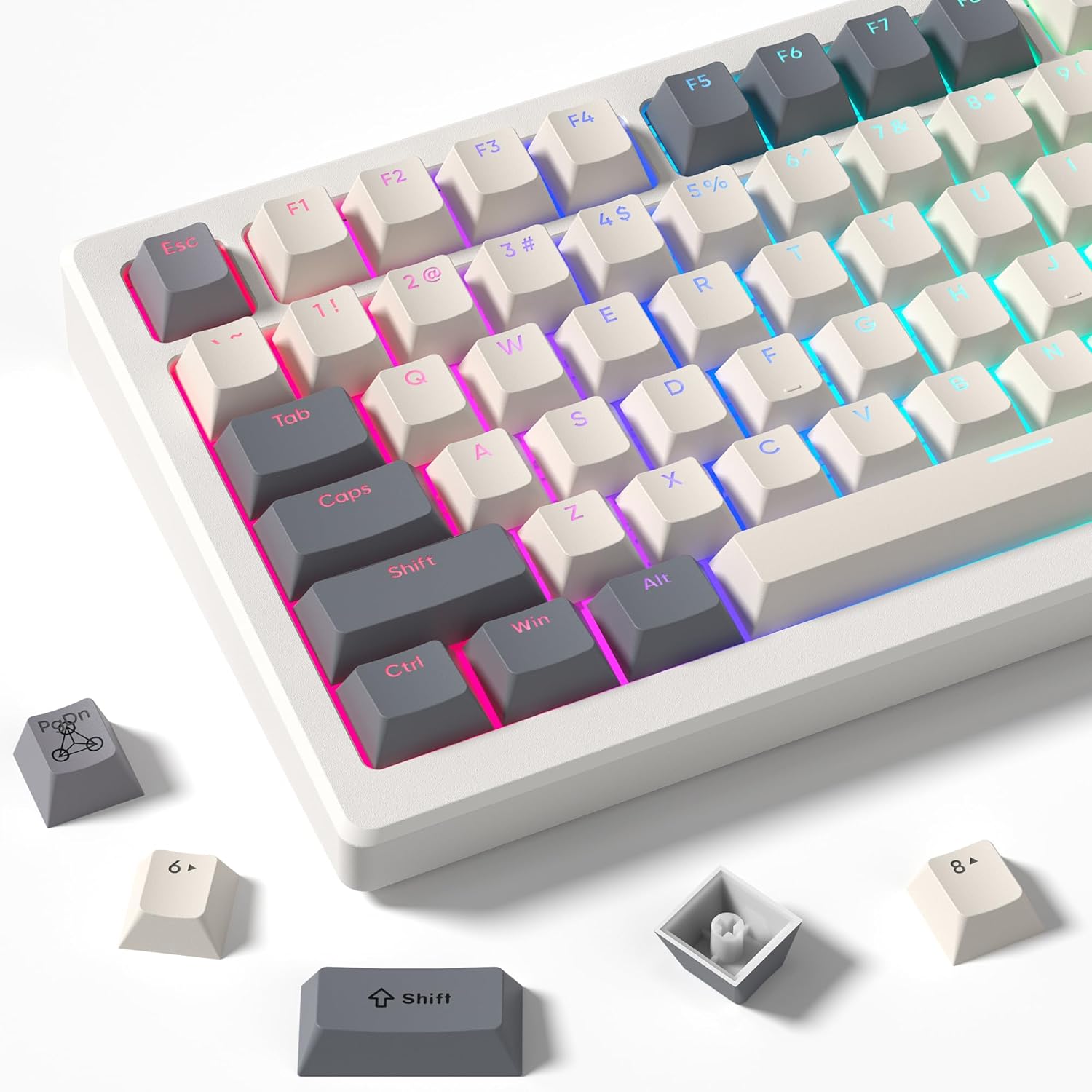 Teclado mecânico com conjunto de teclas Double Shot PBT em estilo retrô cinza