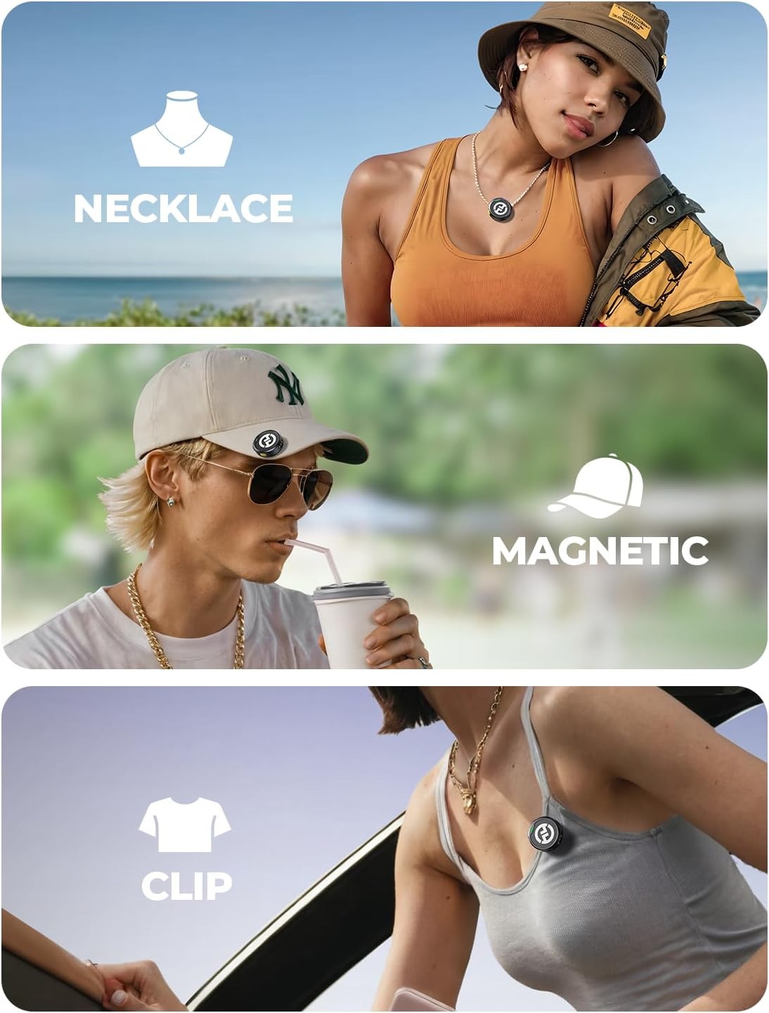 Microfone Hollyland Lark M2 usado como colar, magnético e clipe na roupa