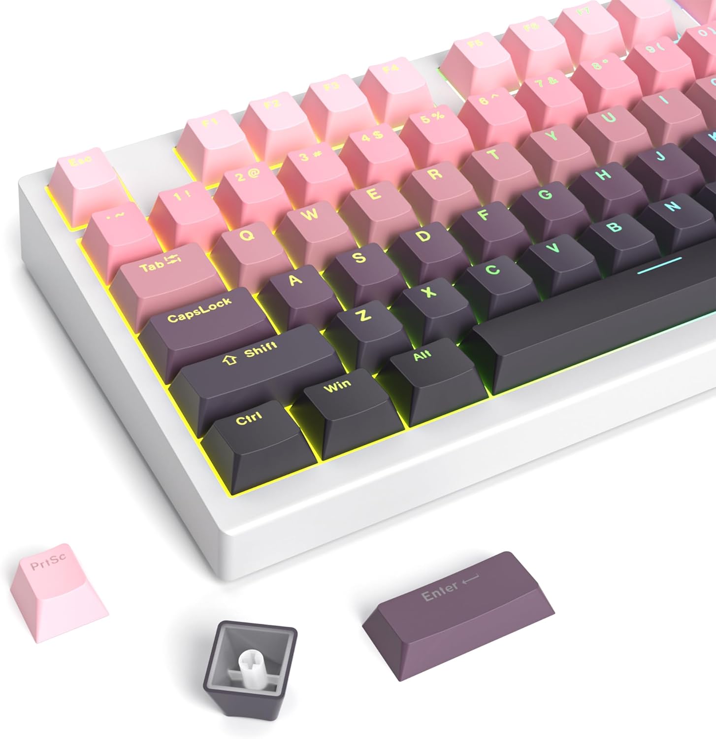 Conjunto de teclas para teclado mecânico com gradiente rosa a preto e retroiluminação colorida
