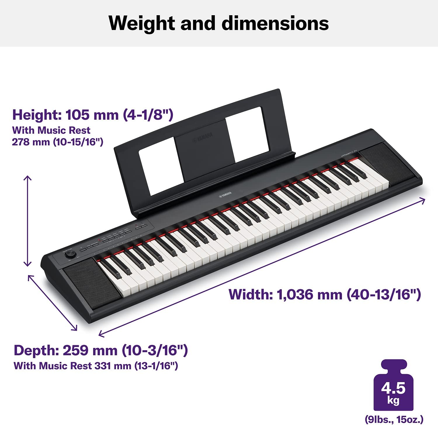 Teclado Yamaha NP12 preto com suporte para partituras destacado