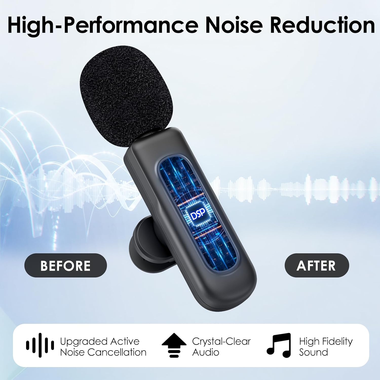 Close do microfone HEHOTTC destacando redução de ruído inteligente