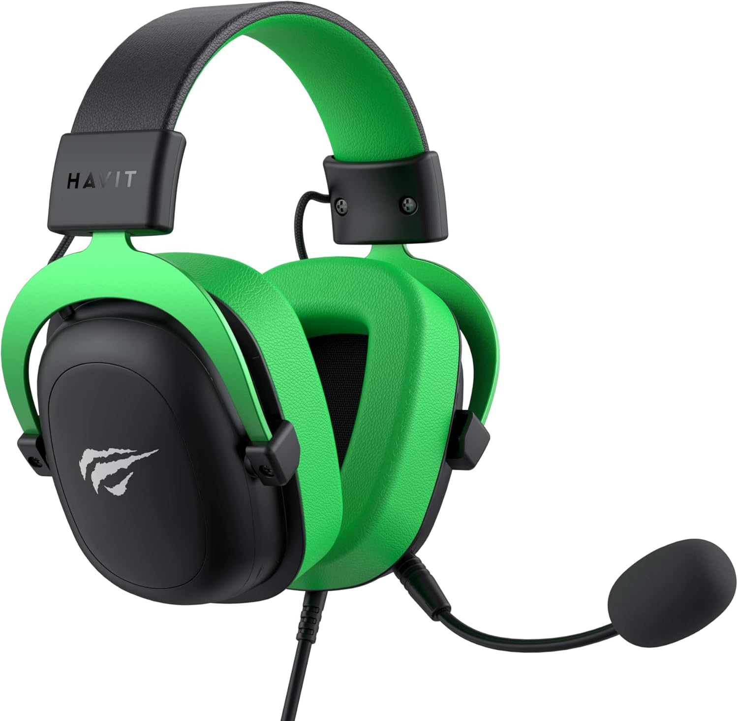 Fone de ouvido gamer Havit HV-H2002d verde com detalhes em preto, almofadas acolchoadas e microfone flexível