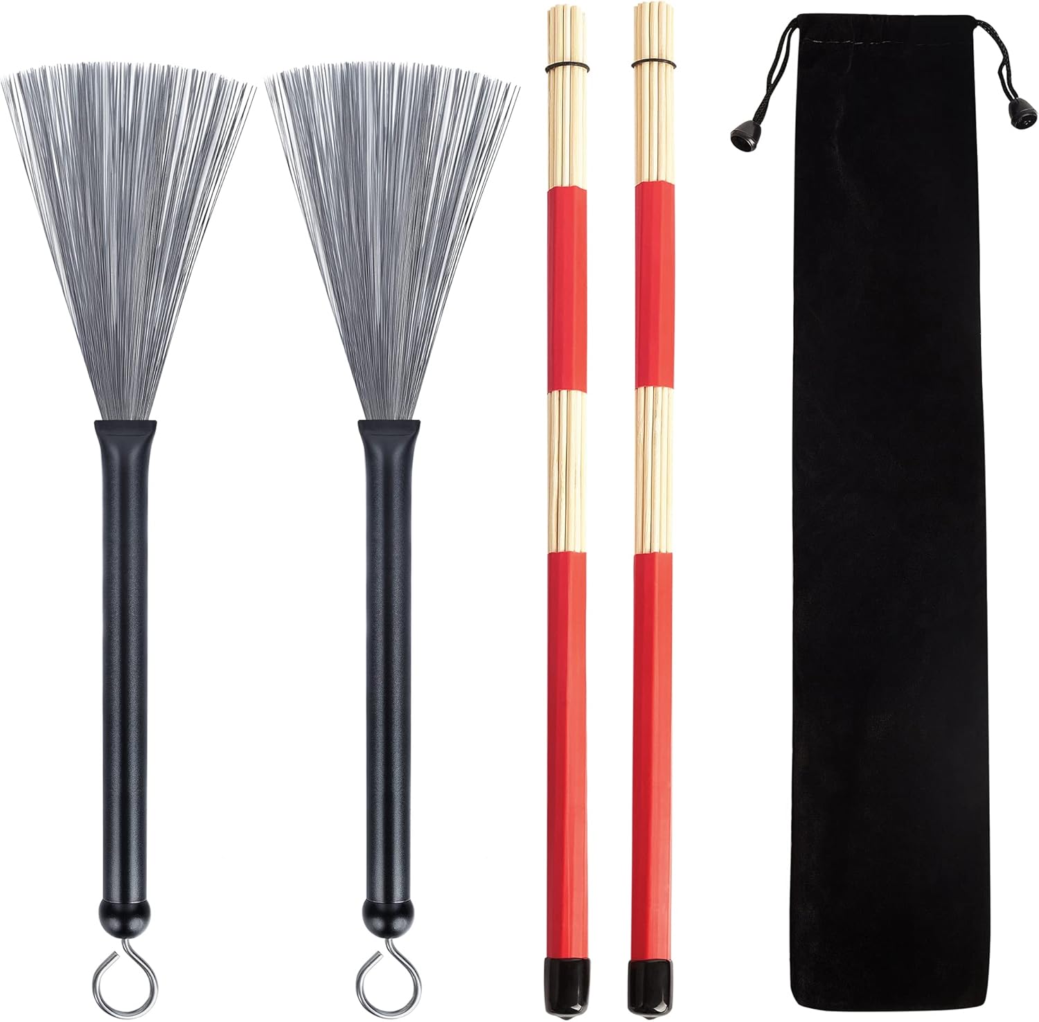 Escovas retráteis para bateria com cabos pretos, cerdas de aço inoxidável e bolsa de transporte preta