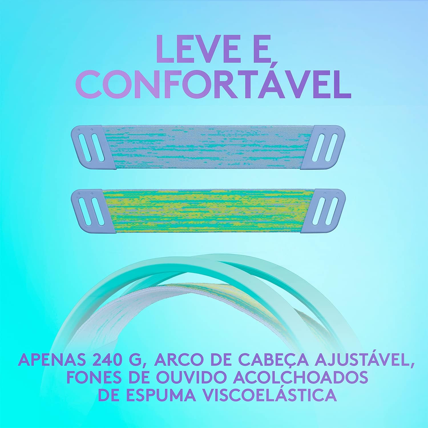 Imagem destacando leveza e conforto do headset Logitech G335 com almofadas de espuma viscoelástica.