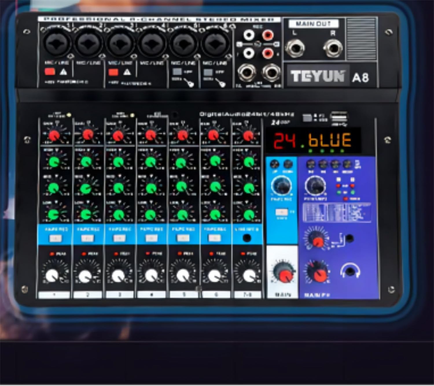 Mesa de som profissional KINGSTER portátil 8 canais com Bluetooth 5.0