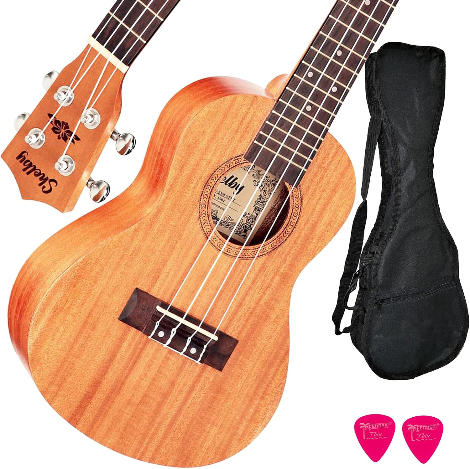 Ukulele Shelby SU23M modelo Concerto em mogno natural com capa e palhetas