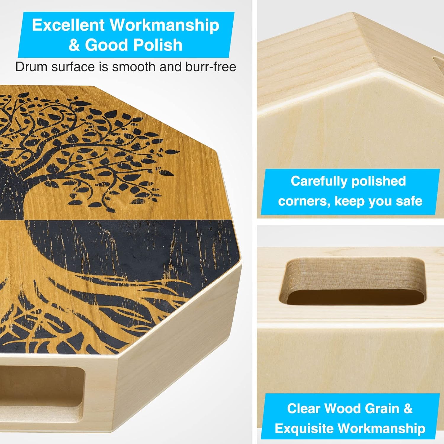 Detalhes do acabamento polido e cantos arredondados do Cajón POGOLAB