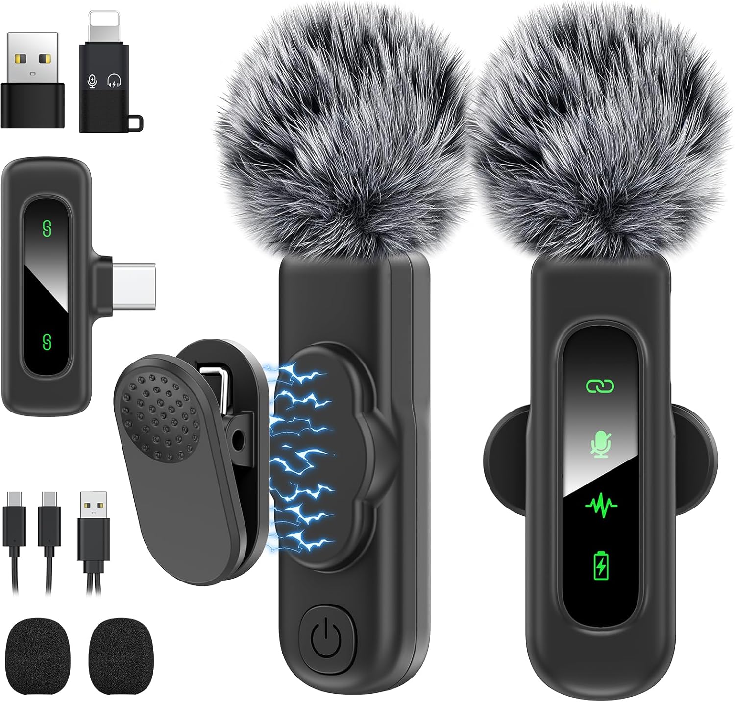 Microfone de lapela sem fio HEHOTTC USB C com clipe magnético