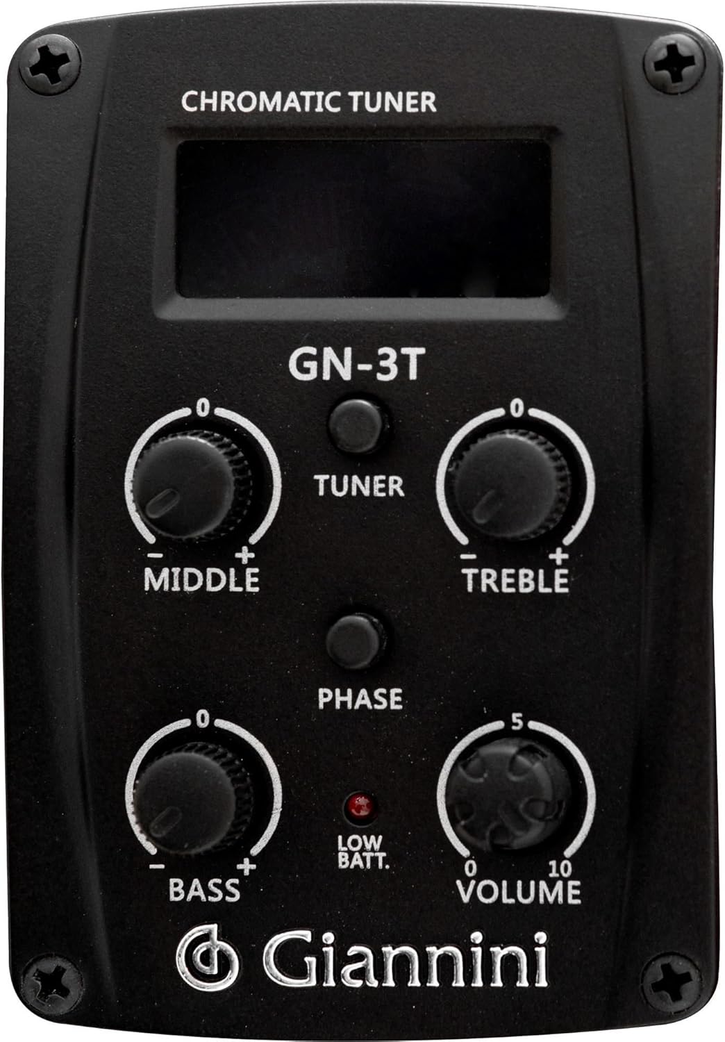 Close do equalizador embutido Giannini modelo GN-3T com visor digital para afinação cromática