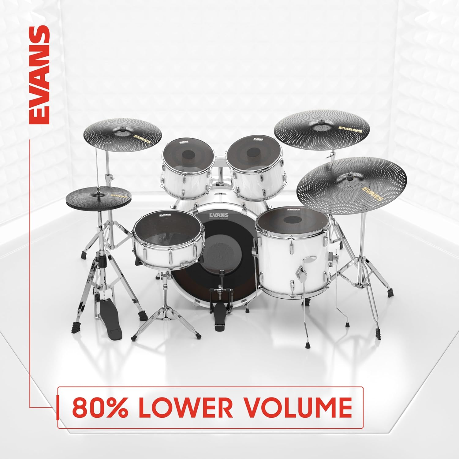 Conjunto de bateria acústica com peles Evans BD20DB1 instaladas