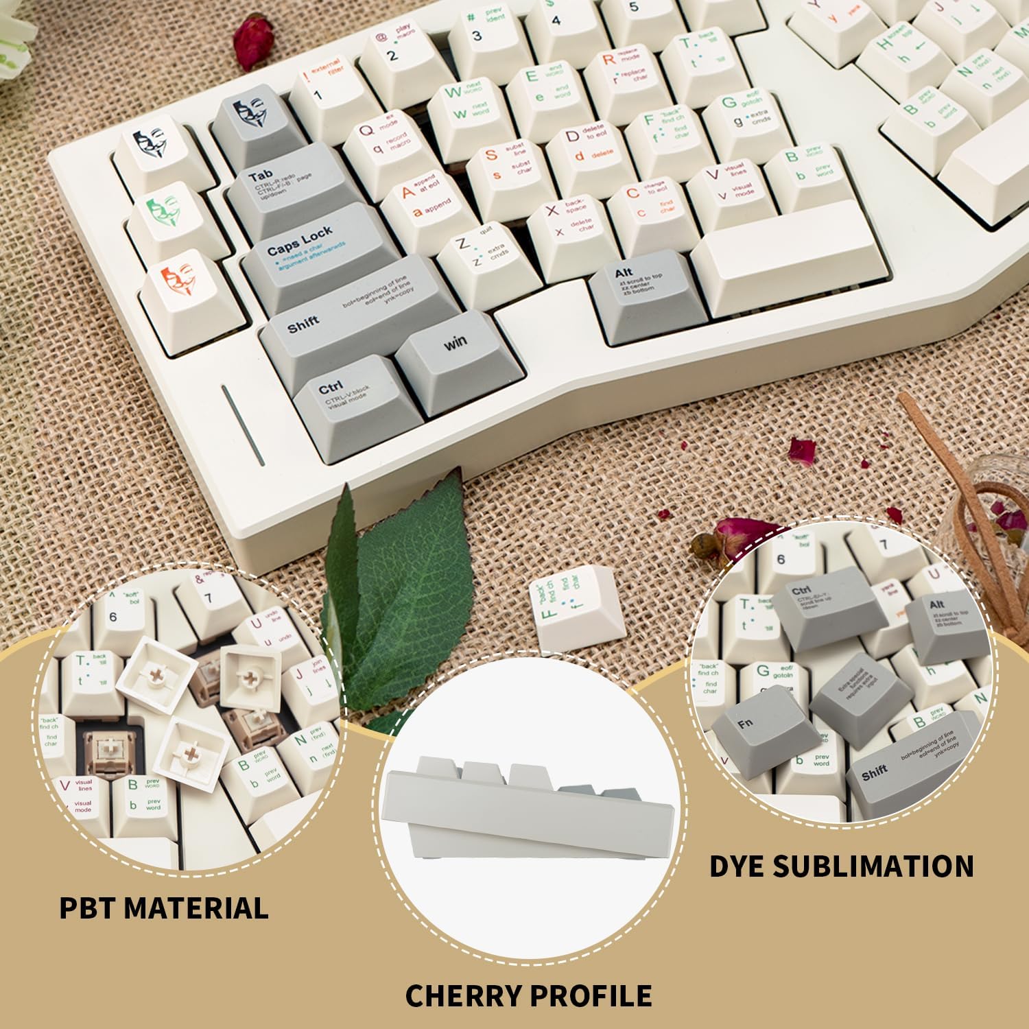 Close-up de teclado ergonômico TIMSEKER com teclas removidas mostrando encaixe e material