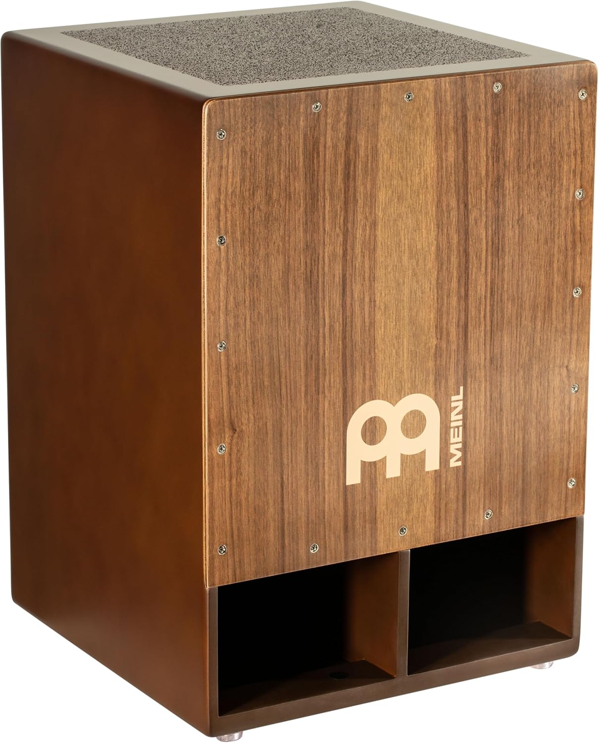 Cajon Meinl Jumbo Bass Subwoofer com superfície dianteira de nogueira, acabamento marrom no corpo e tampo texturizado antiderrapante