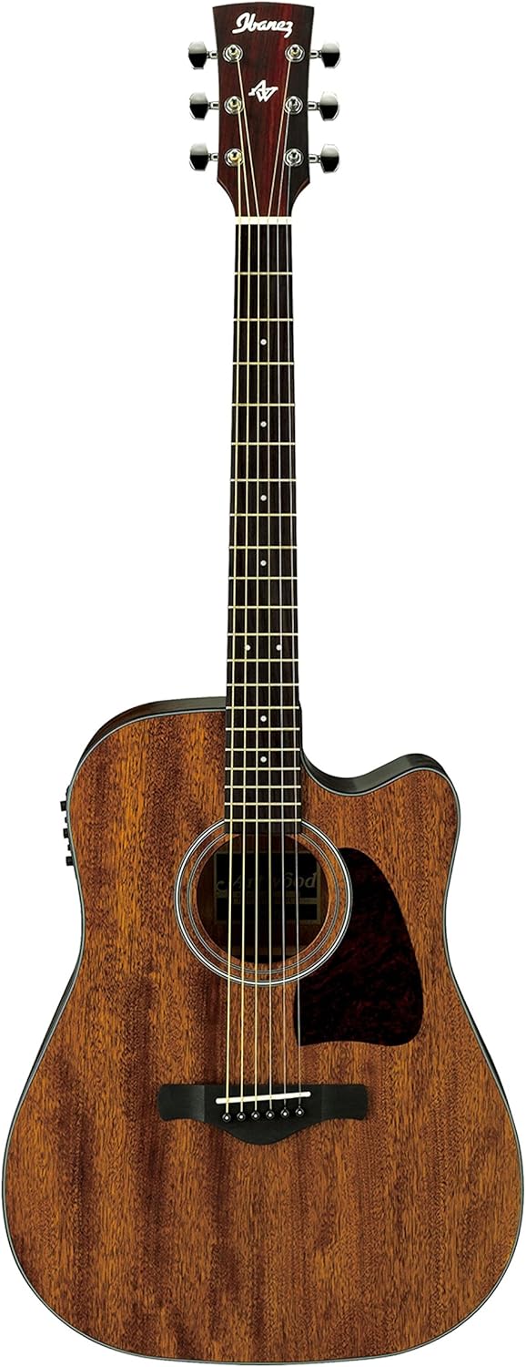 Violão eletroacústico Ibanez Artwood AW54CE-OPN com acabamento natural Open Pore, corpo em madeira com textura visível e detalhes do braço e tarraxas.