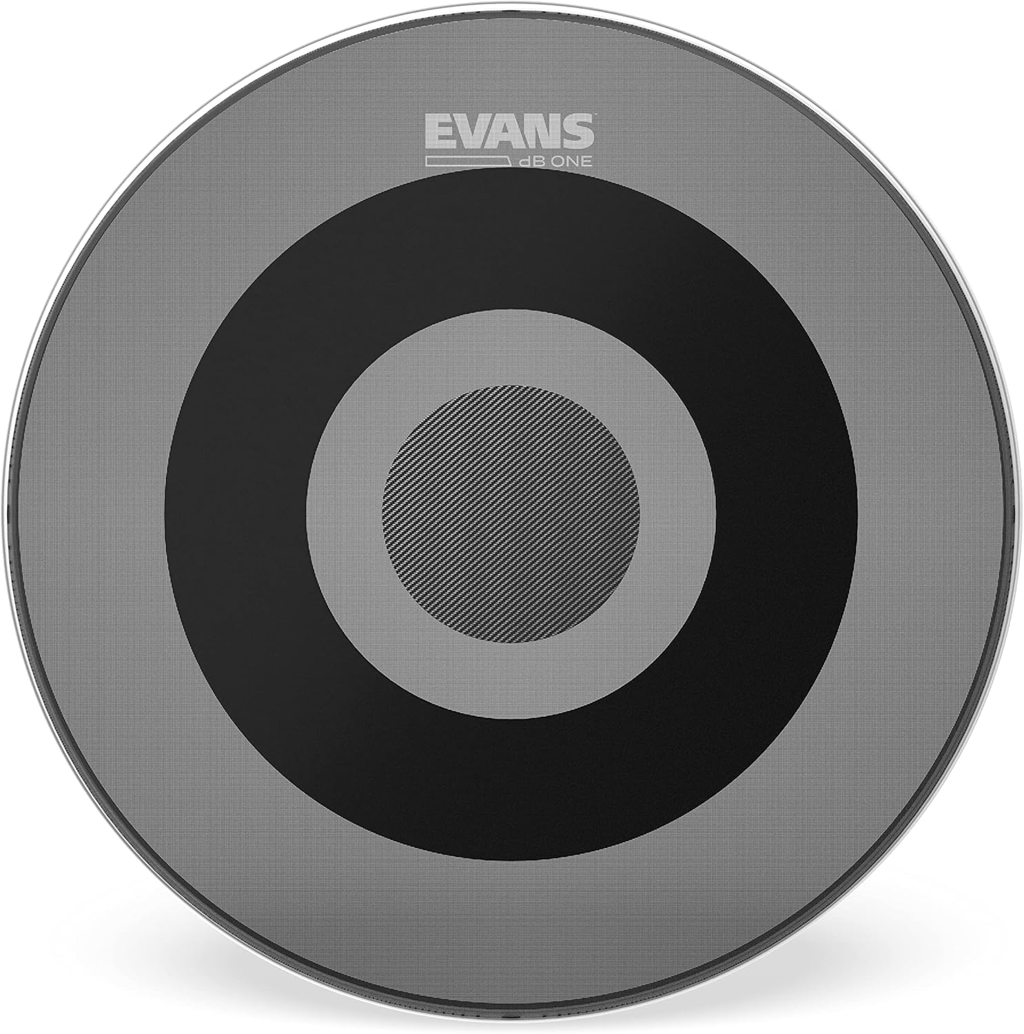 Imagem frontal de uma pele de bateria acústica Evans BD20DB1 com tecnologia ShockWeave