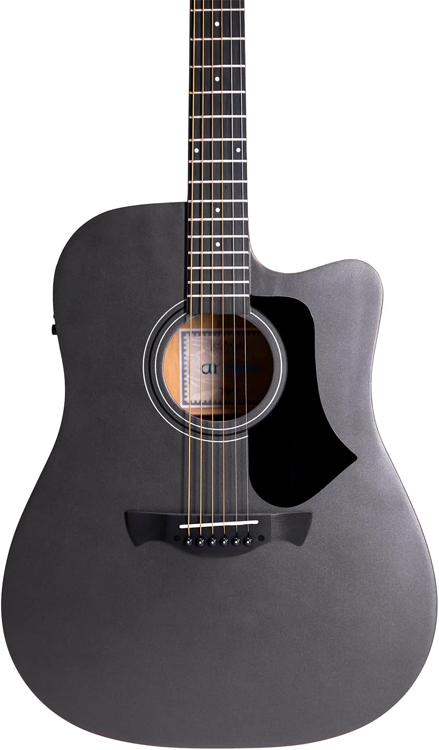 Violão Tagima Andes Folk Cutaway EQ com tampo em Spruce, acabamento cinza escuro fosco, corpo com corte cutaway.