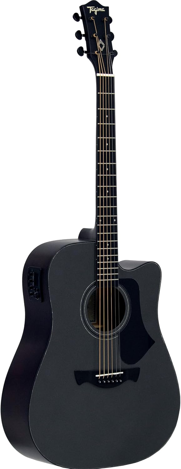 Violão Tagima Andes Folk Cutaway EQ com tampo em Spruce, acabamento preto fosco, corpo com corte cutaway para melhor acesso às notas agudas.