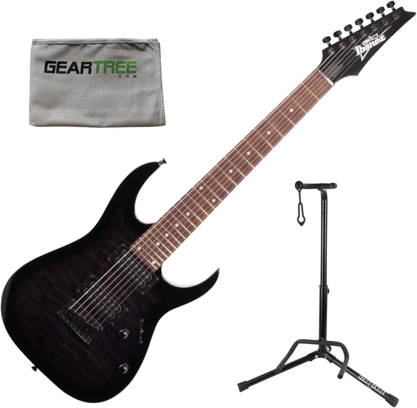 Guitarra elétrica Ibanez GRG7221 GIO 7 cordas preto brilhante com corpo moderno e braço em maple