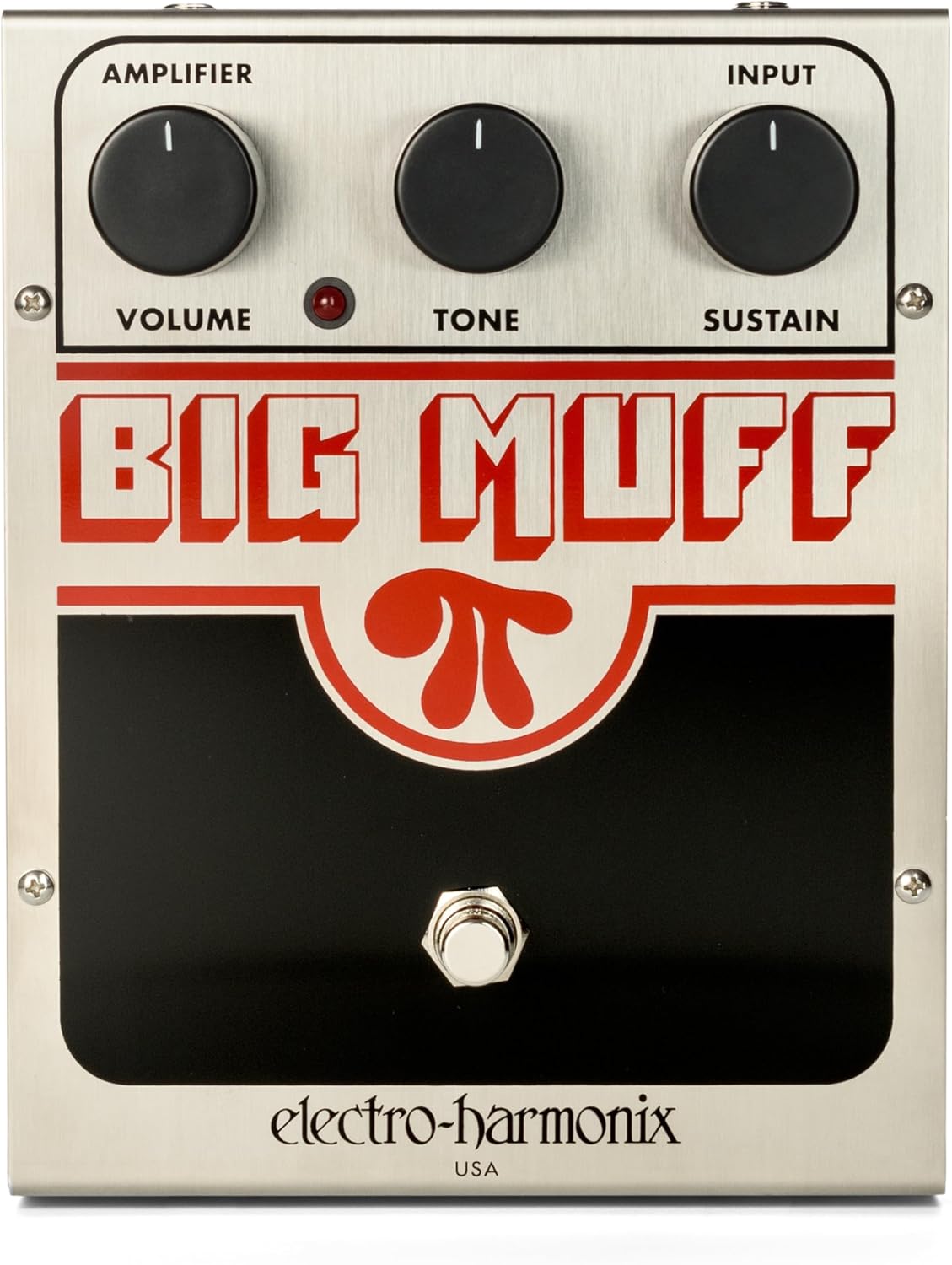 Pedal Electro-Harmonix Big Muff PI prata com controles Volume, Tone e Sustain